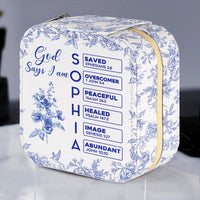 God Says I Am Name Letter In Bible Toile De Jouy Style - Personalized Jewelry Box