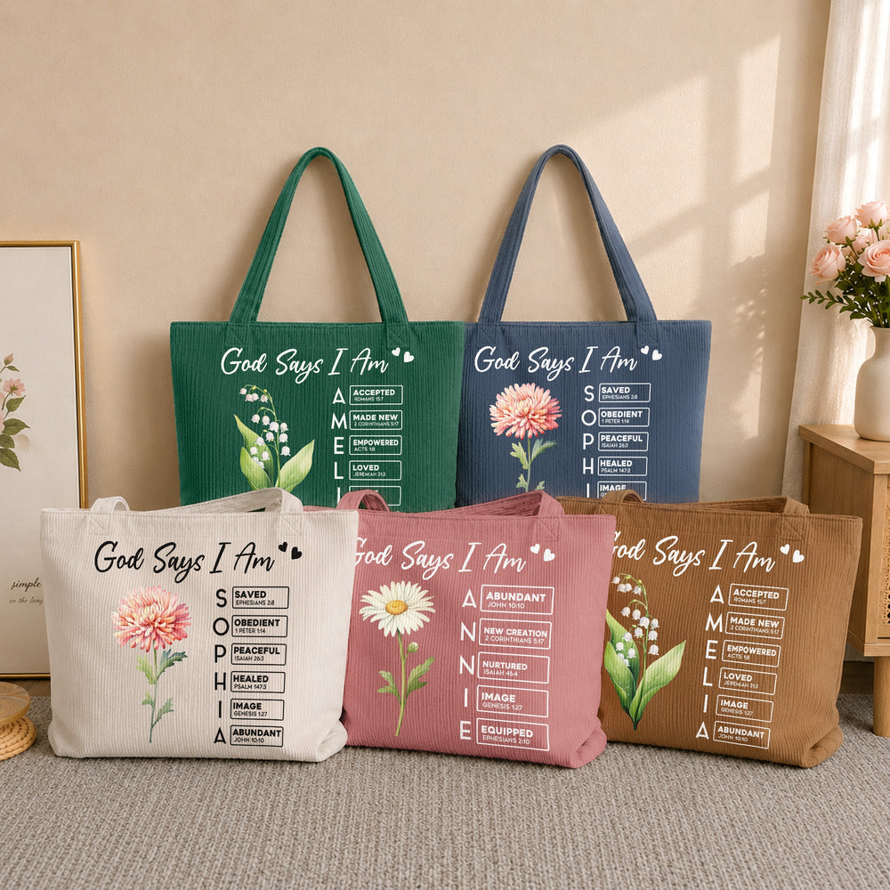 God Says I Am Custom Birth Flower Name In Bible Verse - Personalized Tote Bag