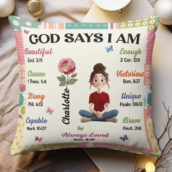 God Says I Am Patchwork Flower - Personalized Pillow