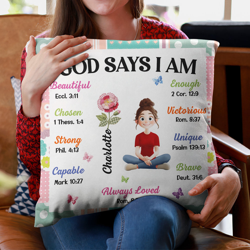 God Says I Am Patchwork Flower - Personalized Pillow