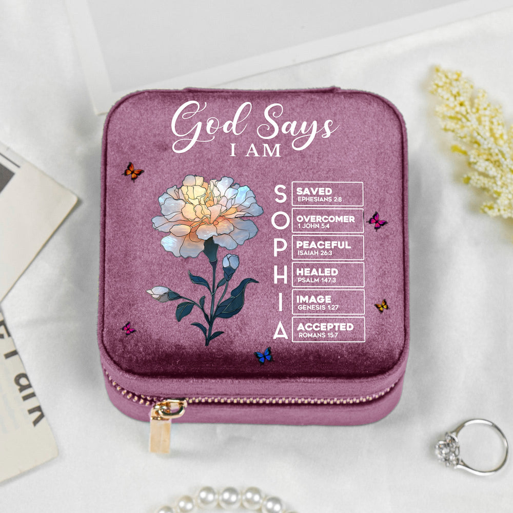 God Says I Am With Name Letter In Bible - Personalized Jewelry Box