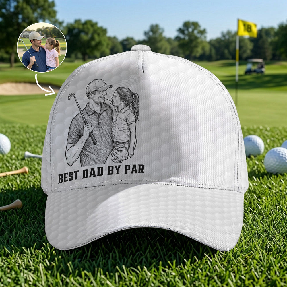Golf Dad Custom Photo Sketch Line Art Father's Day Gift For Him - Personalized Classic Cap