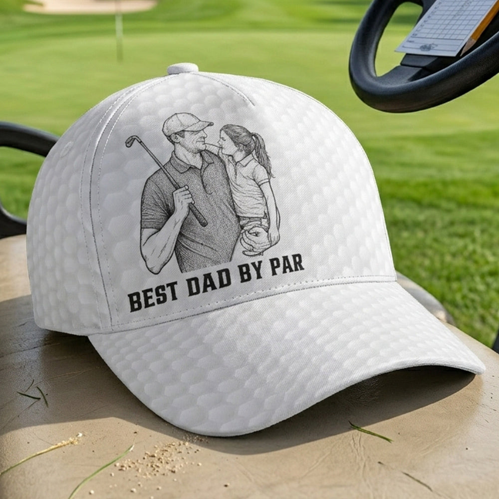 Golf Dad Custom Photo Sketch Line Art Father's Day Gift For Him - Personalized Classic Cap