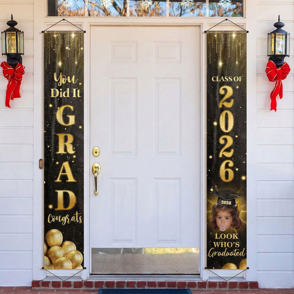 Graduation Party Sign With Childhood Photo - Vintage Childhood Decor Themed - Personalized Porch Banners
