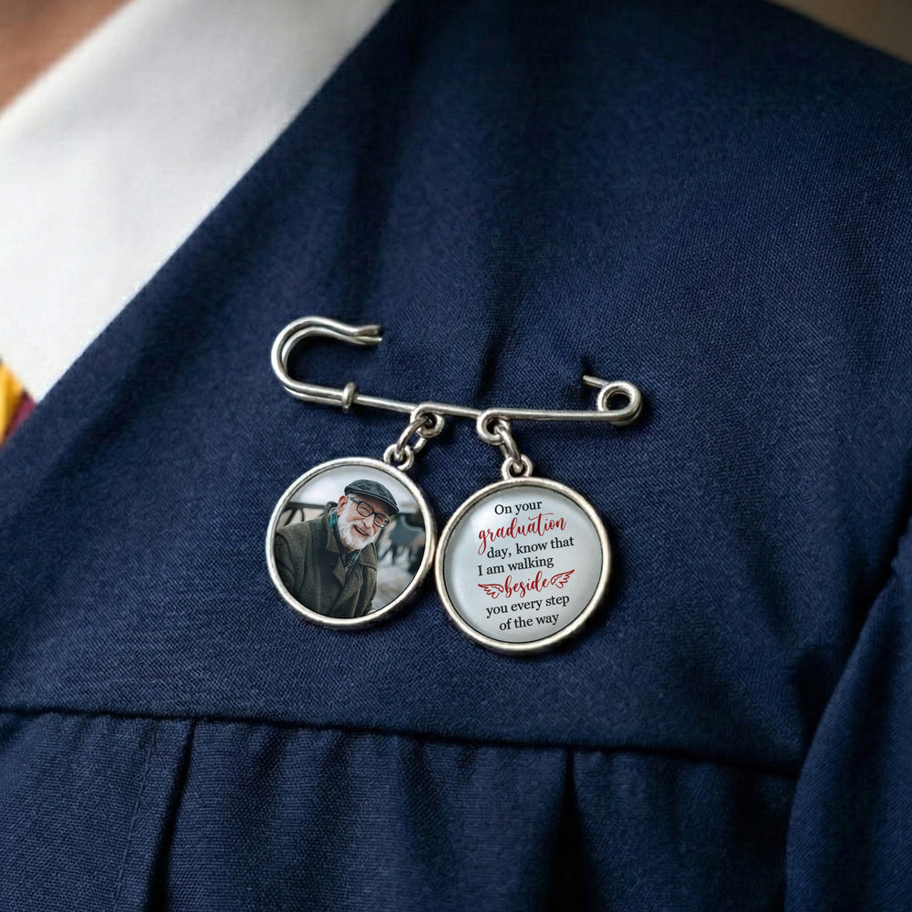 Graduation Walking Beside You Every Step - Personalized Lapel Pin With Photo Charms