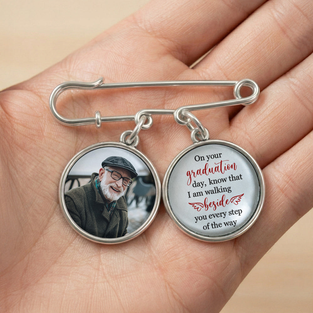 Graduation Walking Beside You Every Step - Personalized Lapel Pin With Photo Charms