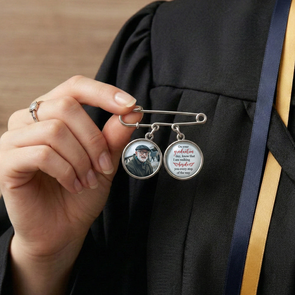 Graduation Walking Beside You Every Step - Personalized Lapel Pin With Photo Charms