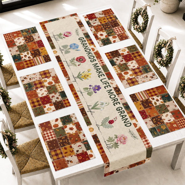 Personalized Family Name Table Runner Set - Custom Grandkids Gift for Grandparents Grandma Grandpa