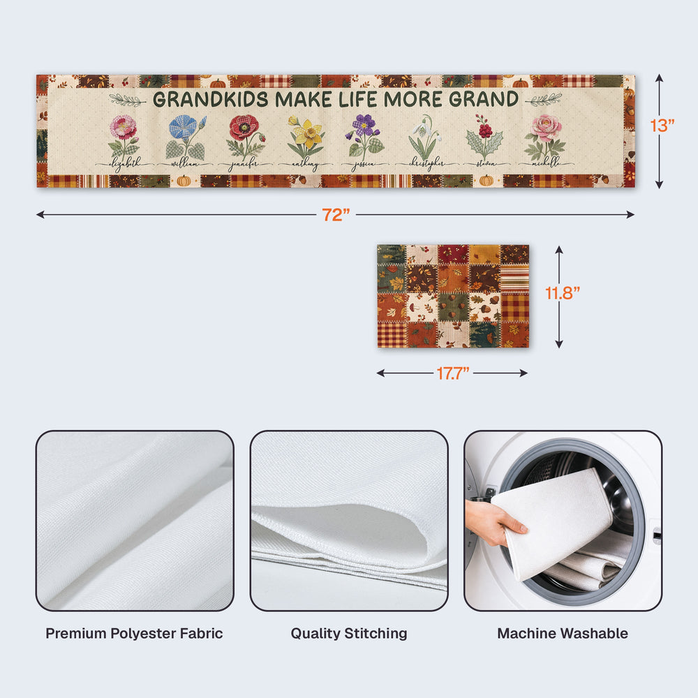 Personalized Family Name Table Runner Set - Custom Grandkids Gift for Grandparents Grandma Grandpa