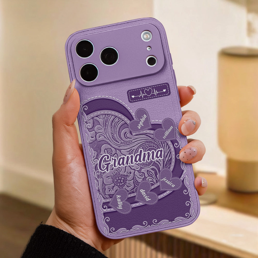 Grandma & Mom Little Sweethearts - Personalized Leather Phone Case
