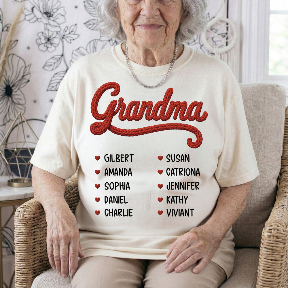 Grandma Nana Mom Title Faux Yarn Print - Personalized Shirt