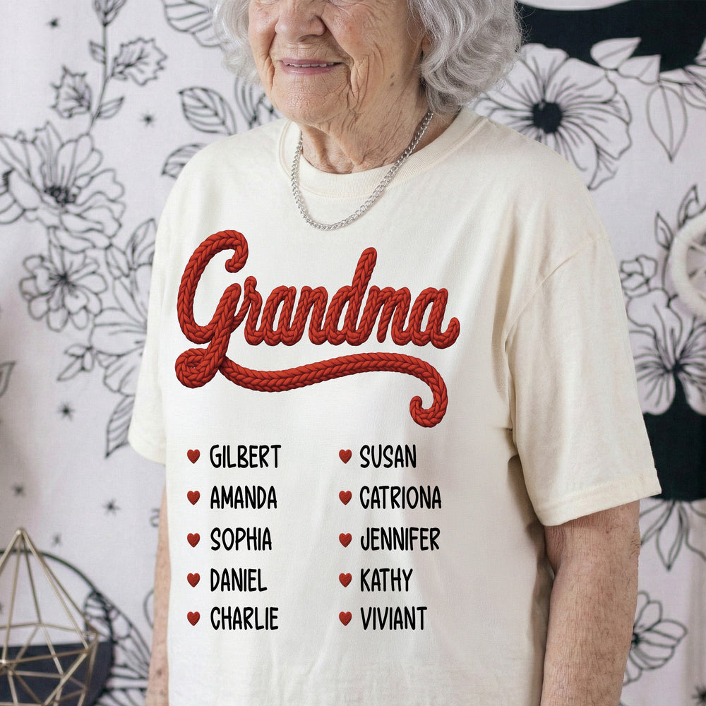 Grandma Nana Mom Title Faux Yarn Print - Personalized Shirt