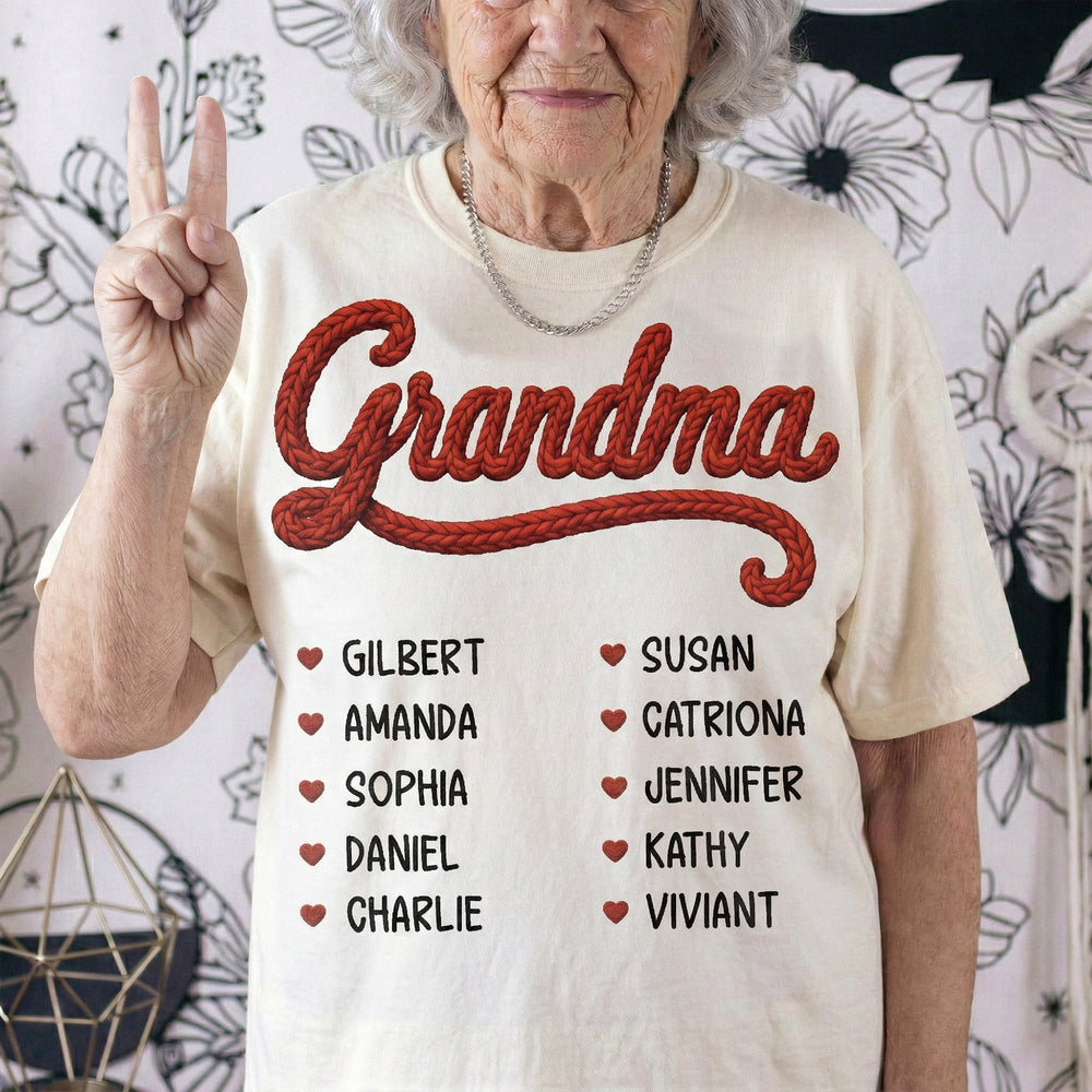 Grandma Nana Mom Title Faux Yarn Print - Personalized Shirt