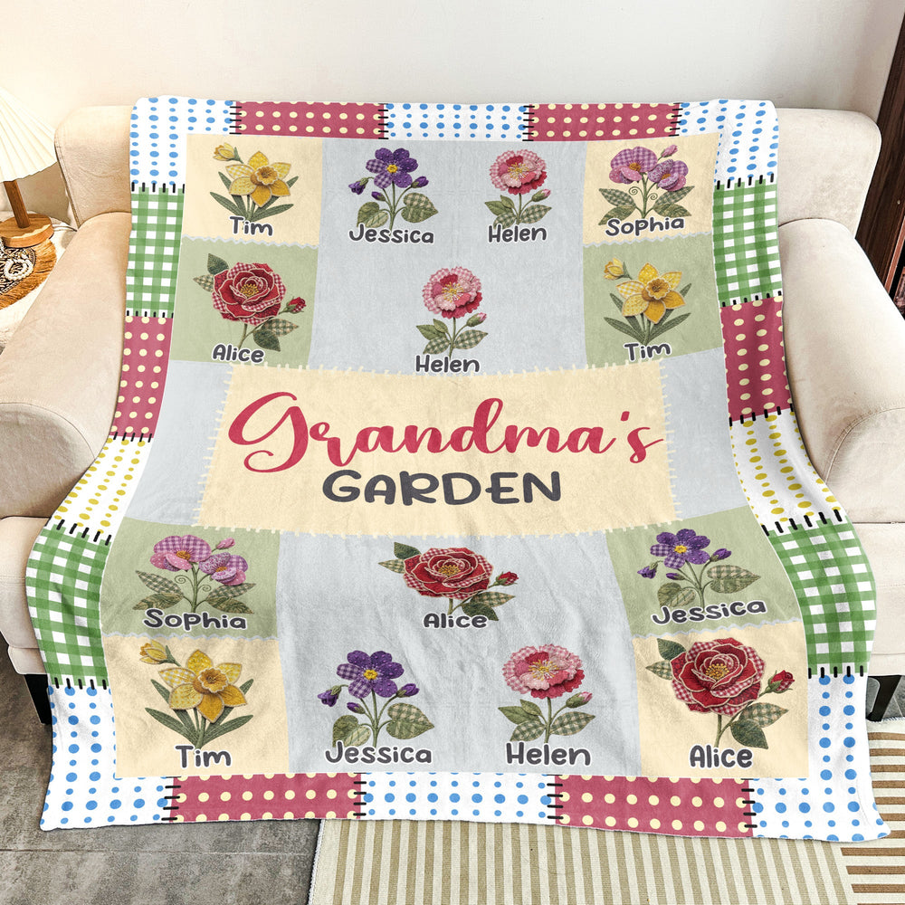 Grandma's Garden Patchwork Birth Flower - Personalized Blanket