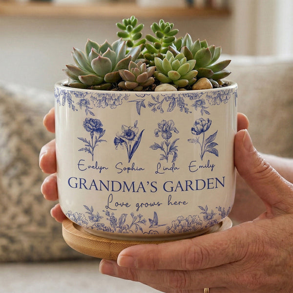 Grandma's Garden Love Grows Here Gift For Grandma - Personalized Ceramic Plant Pot