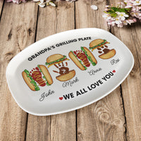 Grandpa's Grilling Plate, Custom Burger Hot Dog Handprint Footprint | Platter BBQ Grandpa Gift
