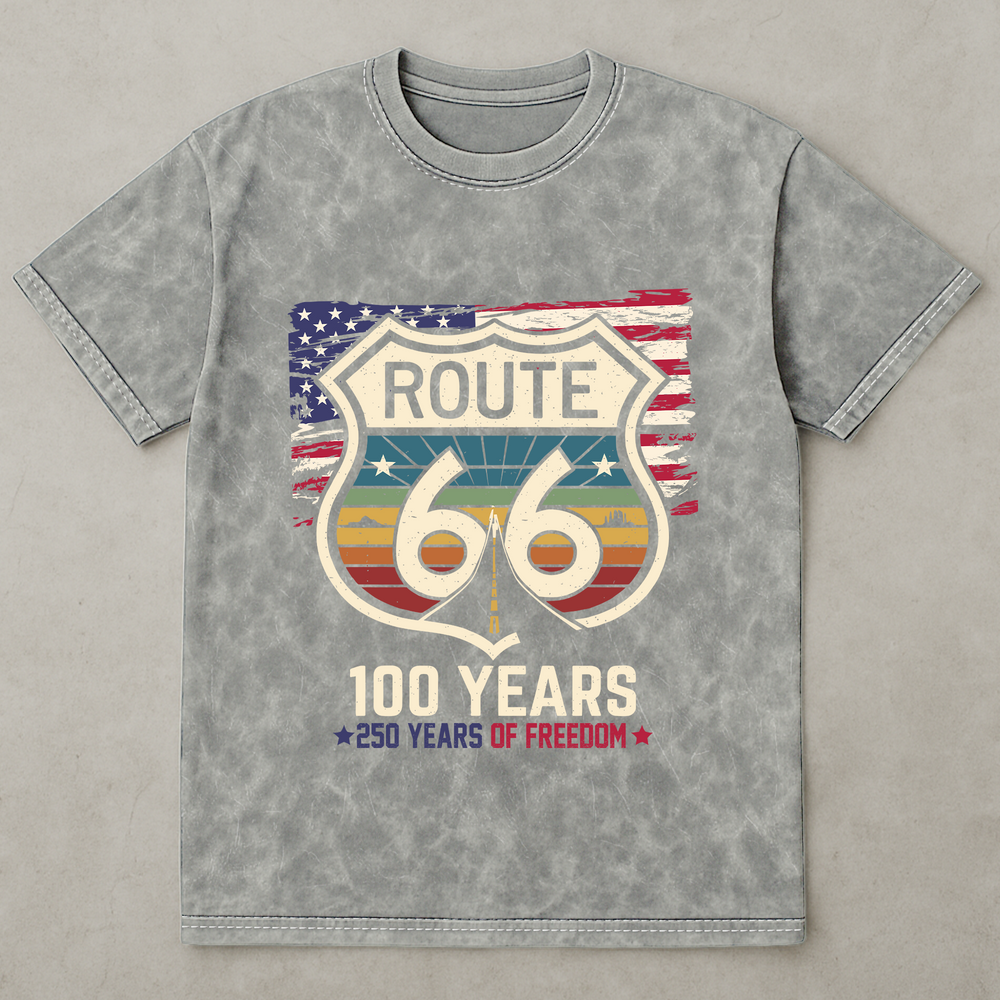 100 Years Route 66 250 Years USA - Acid Wash T‑Shirt