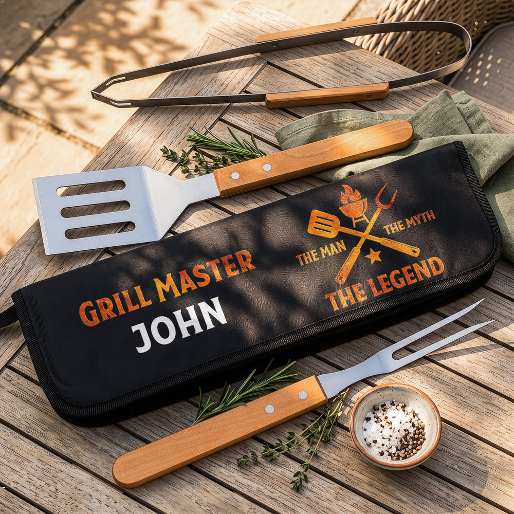 Custom Name BBQ Grill Tool Set - Personalized Grilling Gift for Him, Dad