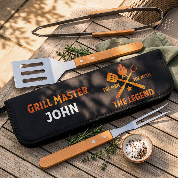 Custom Name BBQ Grill Tool Set - Personalized Grilling Gift for Him, Dad