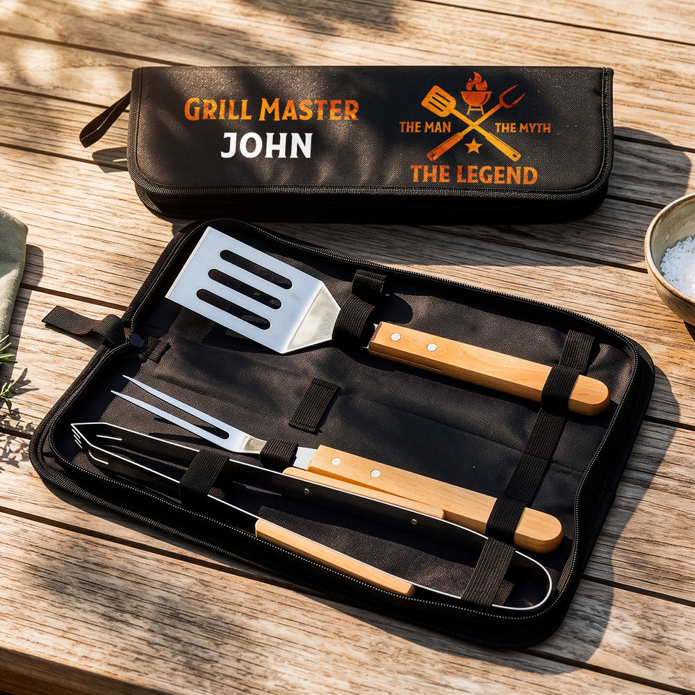 Custom Name BBQ Grill Tool Set - Personalized Grilling Gift for Him, Dad