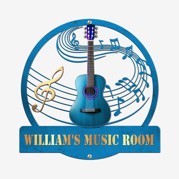 Personalized Guitar Music Room Metal Sign - Custom Name & Guitar Type Studio Wall Decor