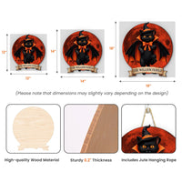 Black Cat Vampire Halloween Moon - Personalized Shaped Wooden Door Sign