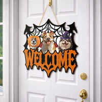 Personalized Halloween Pet Lover Welcome Sign - Custom Shaped Wooden Door Decor Gift