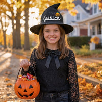 Personalized Halloween Witch Hat with Custom Name, Trick or Treat Costume Hat for Kids & Adults