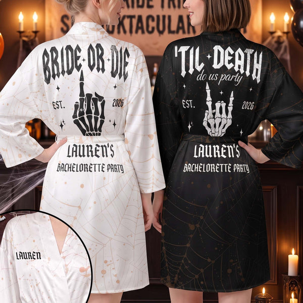 Personalized Halloween Bachelorette Bride Or Die Satin Robe