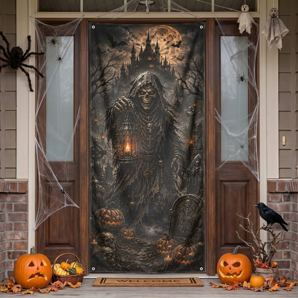 Personalized Creepy Scary Pumpkin Tunnel Door Cover – Spooky Halloween Front Door Banner & Outdoor Party Decor