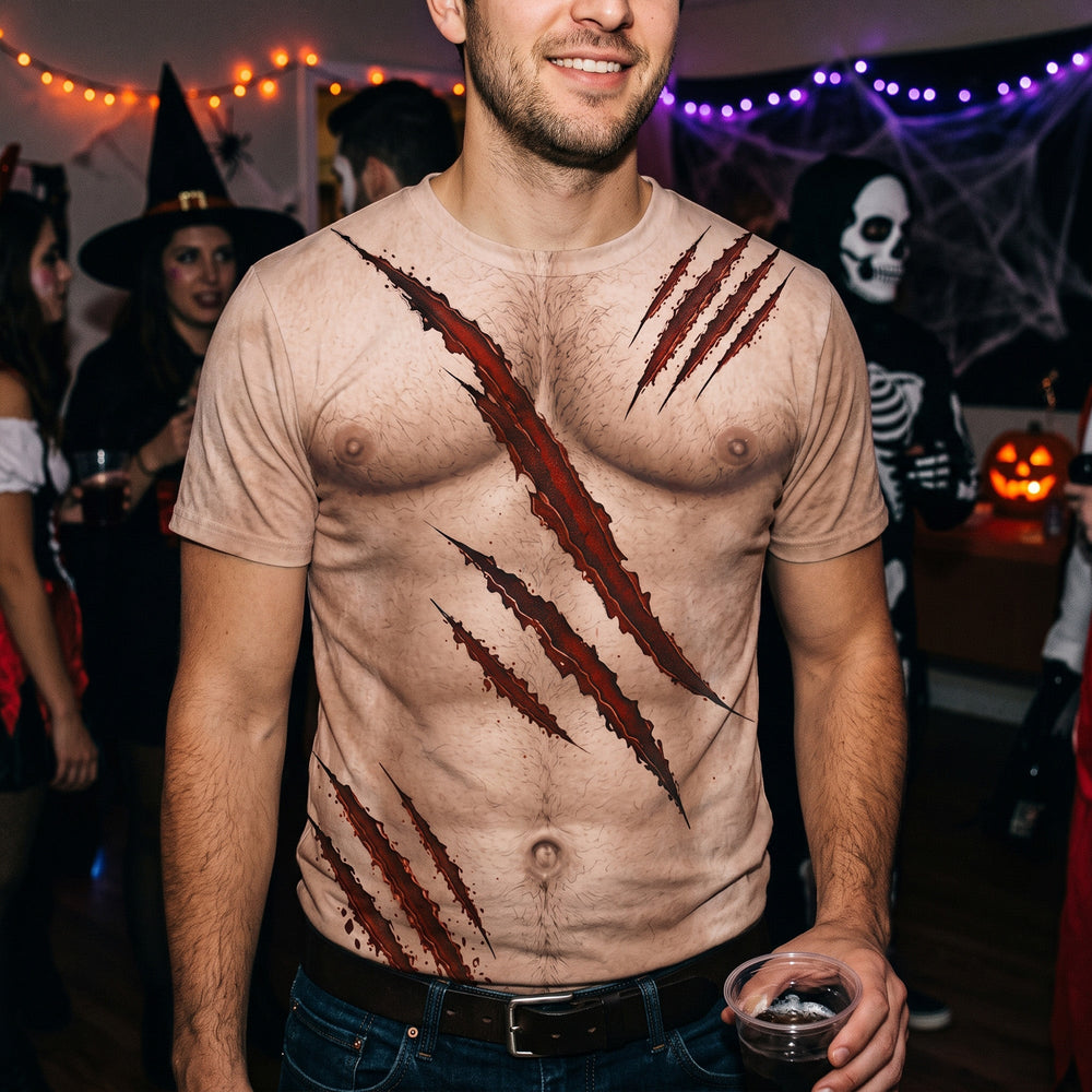 Funny Sexy 3D Halloween Costume T-Shirt, Fake Bikini Pumpkin Graphic Gag Tee