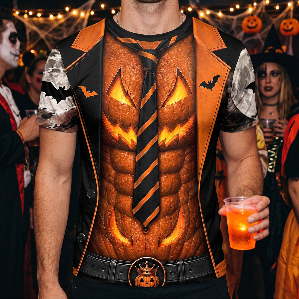 Funny Sexy 3D Halloween Costume T-Shirt, Fake Bikini Pumpkin Graphic Gag Tee