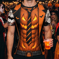 Funny Sexy 3D Halloween Costume T-Shirt, Fake Bikini Pumpkin Graphic Gag Tee