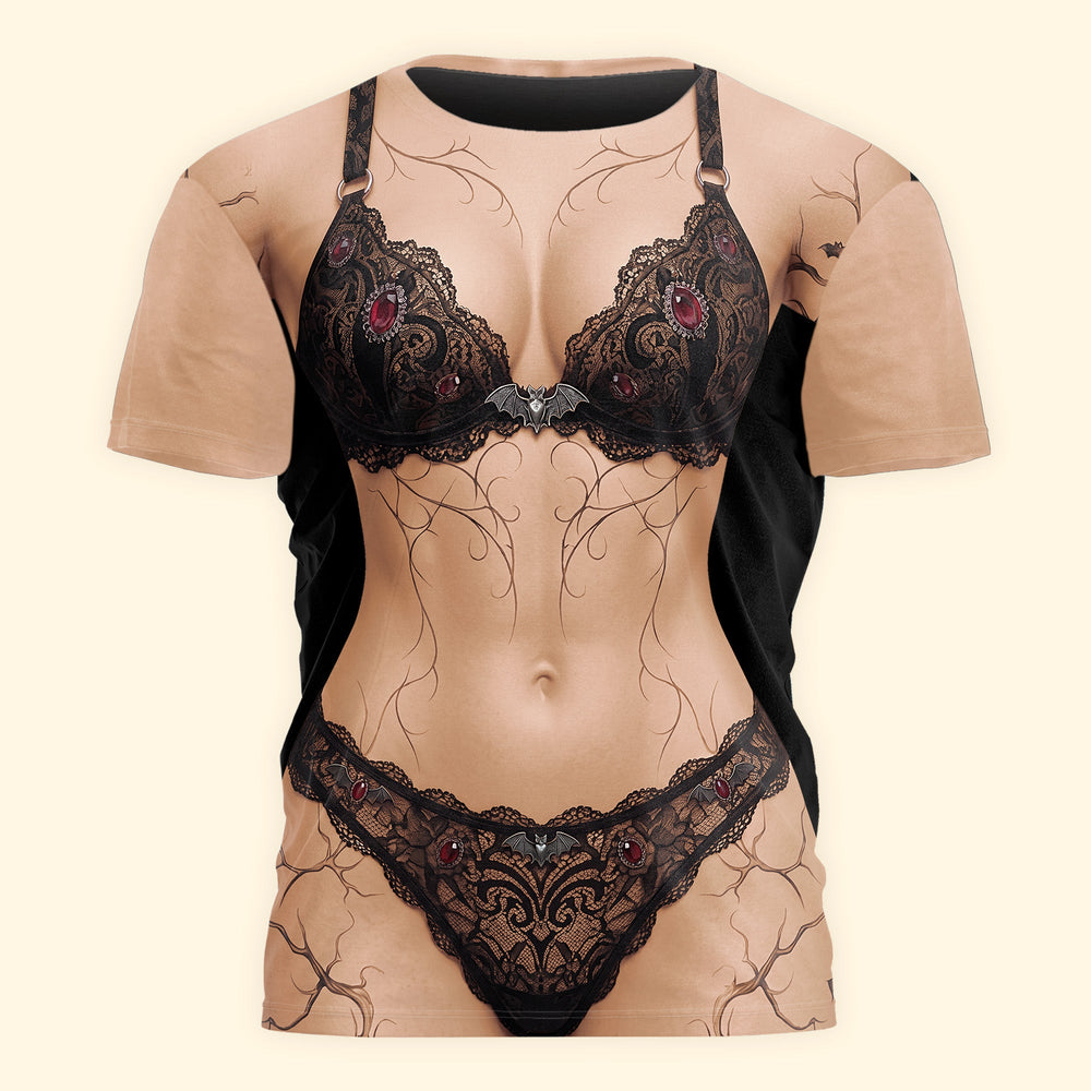 Funny Sexy 3D Halloween Costume T-Shirt, Fake Bikini Pumpkin Graphic Gag Tee