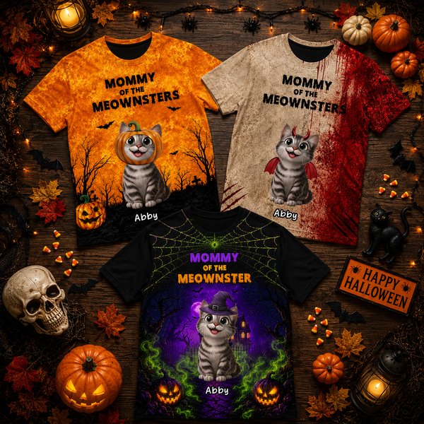 Personalized Halloween Mommy Daddy of The Meownsters Shirt