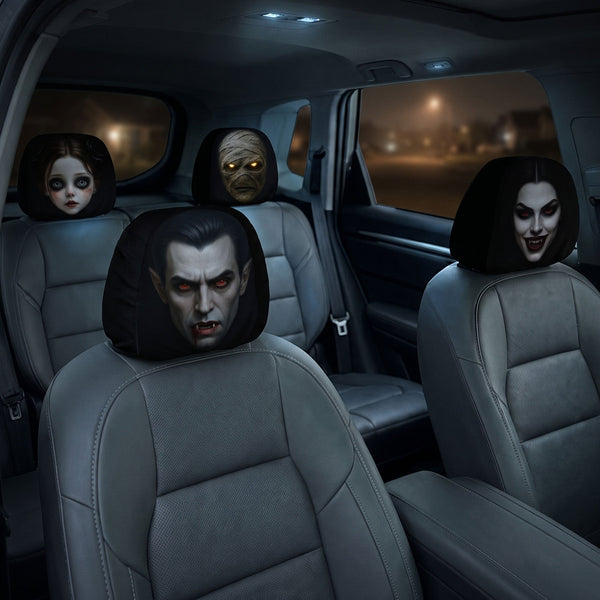 Personalized Halloween Horror Car Headrest Covers, Scary Face Auto Seat Decor