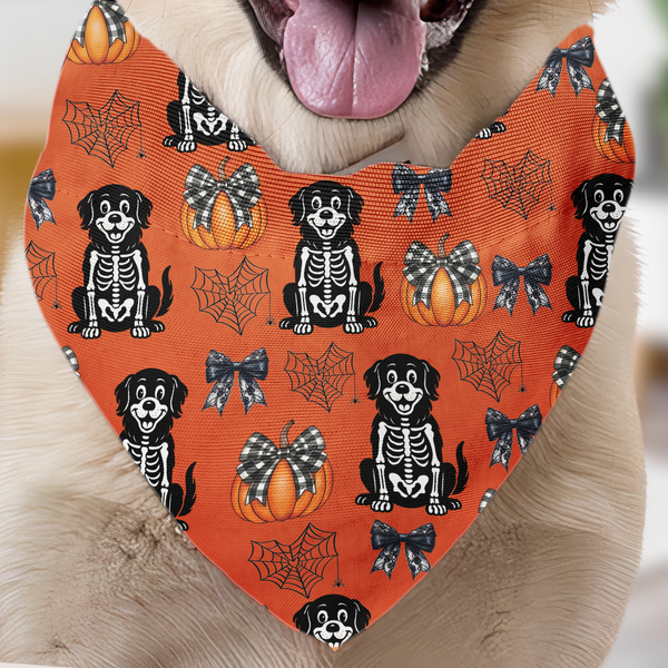 Personalized Halloween Dog Bandana Collar - Cute Pumpkin, Spiderweb & Coquette Bow Pattern