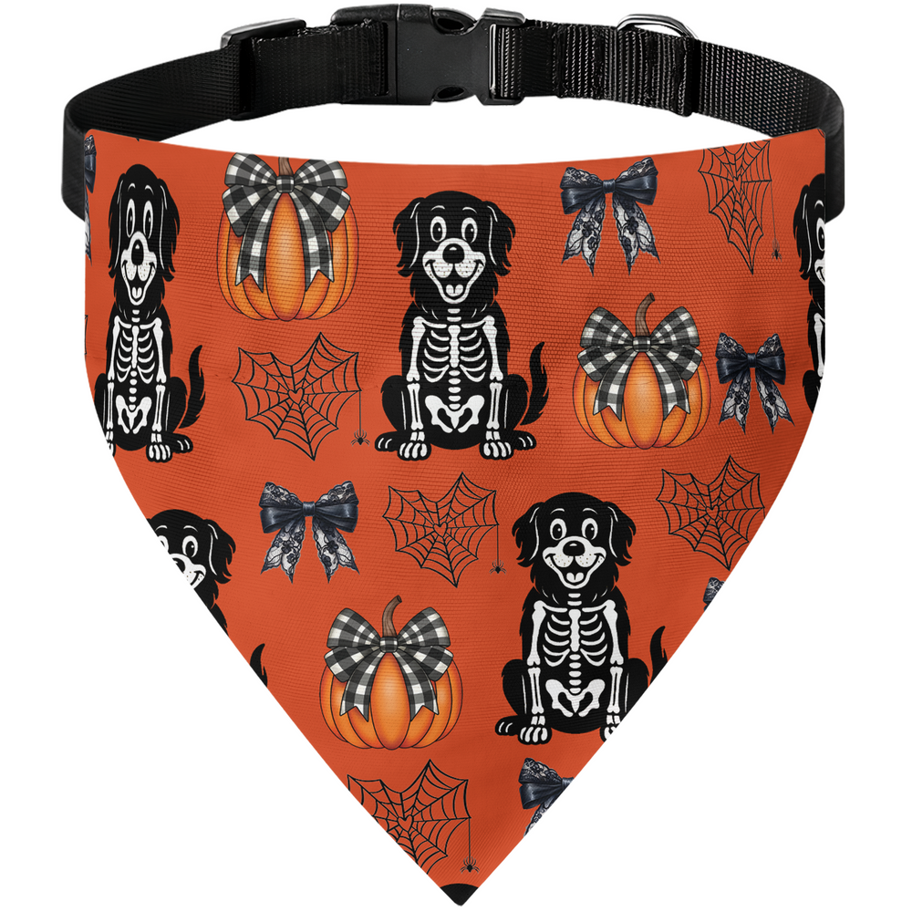 Personalized Halloween Dog Bandana Collar - Cute Pumpkin, Spiderweb & Coquette Bow Pattern