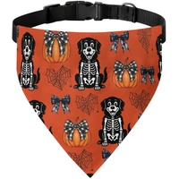 Personalized Halloween Dog Bandana Collar - Cute Pumpkin, Spiderweb & Coquette Bow Pattern