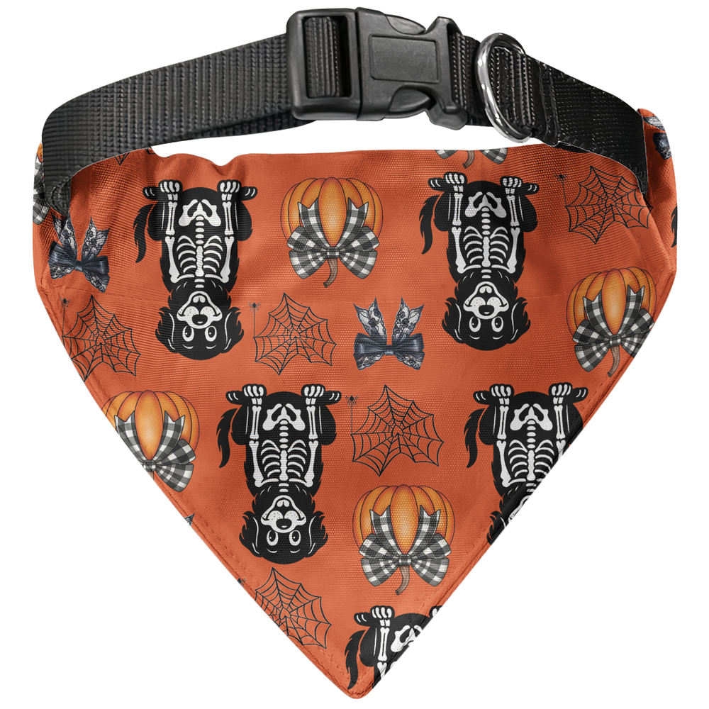 Personalized Halloween Dog Bandana Collar - Cute Pumpkin, Spiderweb & Coquette Bow Pattern