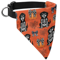 Personalized Halloween Dog Bandana Collar - Cute Pumpkin, Spiderweb & Coquette Bow Pattern