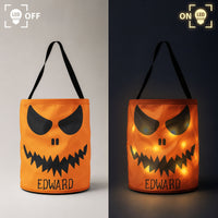 Personalized LED Halloween Candy Bag - Custom Pumpkin Trick or Treat Basket