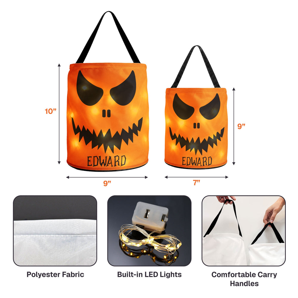 Personalized LED Halloween Candy Bag - Custom Pumpkin Trick or Treat Basket
