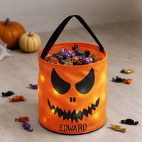 Personalized LED Halloween Candy Bag - Custom Pumpkin Trick or Treat Basket