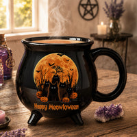 Personalized Happy Meowloween Black Cat Cauldron Mug - Custom Cat Lover Gift