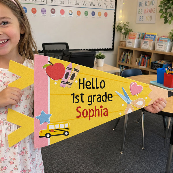 Hello School Back To School Gift For Kid First Day Of School - Personalized Pennant
