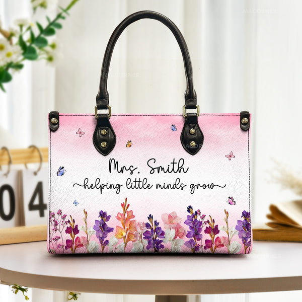 Helping Little Minds Grow Birth Flower Faux Pressed Flower - Personalized Leather Bag