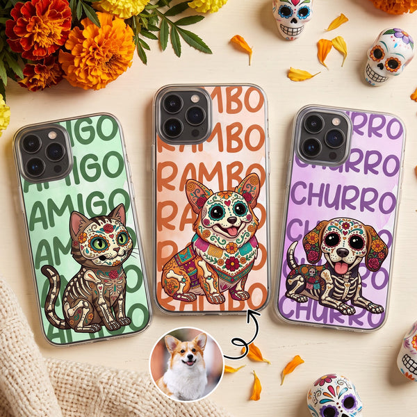 Hispanic Floral Custom Pet Photo Day Of The Dead - Personalized Phone Case