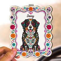 Hispanic Floral Pet Day Of The Dead Gifts For Pet Owners - Personalized Car Visor Clip
