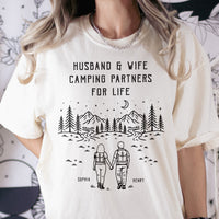 Husband And Wife Camping Partners For Life - Personalized Couple Matching Comfort Tee